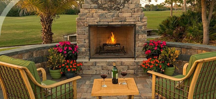 Fireplace stone wall ideas with pavers