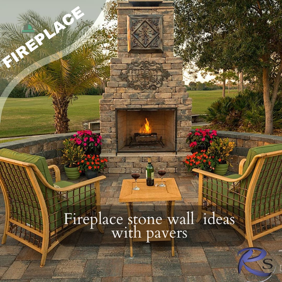 Fireplace stone wall ideas with pavers